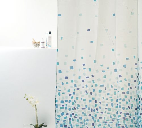 Cortina Box Poliéster Pastilhas Azul 198X180Cm - Uzoo