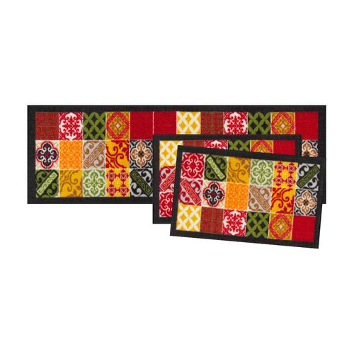 Jogo Tapete De Cozinha 3 Pç Ladrilhos 110X36Cm 60X36Cm - Uzoo