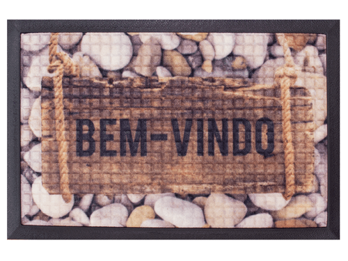 Capacho Fenice Estampado Pedras/Madeira Marrom 59X39Cm - Uzoo