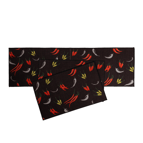 Jogo de Cozinha 3 Pçs Pimentas Com Fundo Preto 150X45 / 75X45cm - Uzoo