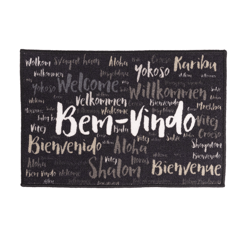 Tapete de Entrada Bem-Vindo Preto E Cinza 60X40cm - Uzoo